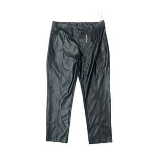 Pretty Little Thing Daysha Black Cropped Faux Leather Trousers Size 12 x 25” L